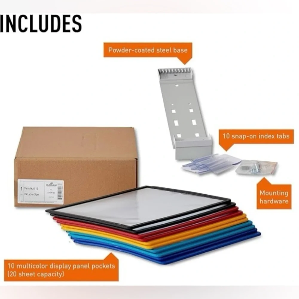 Wall Mounted Reference Organizer, 10 Document Sleeves, Easy view, NIB